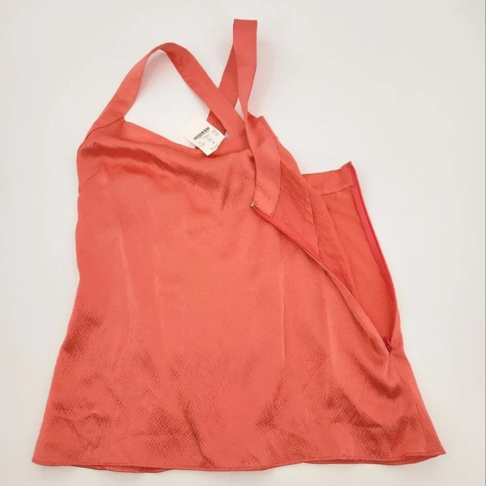 J Crew Amelia Tank Top Womens Size 0 Coral Pink Silk Cross Back Textured Summer